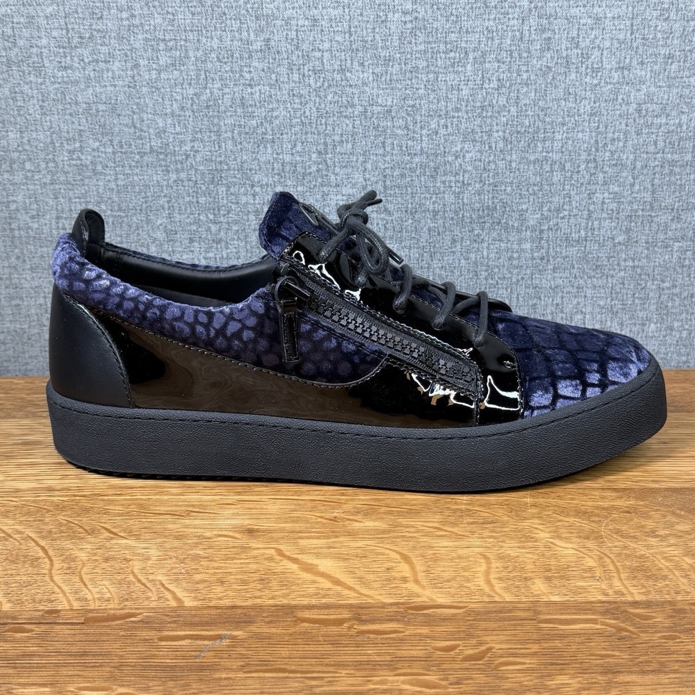 Mint Giuseppe Zanotti Meredith Blue Black Croc Velvet Men's 12 Shoes Sneakers - Picture 5 of 10